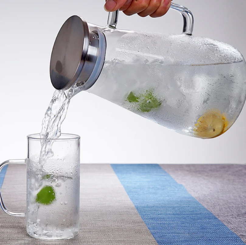 Glass Pitcher with Lid, Water Jug for Hot/Cold Water, Ice Tea and Juice Beverage