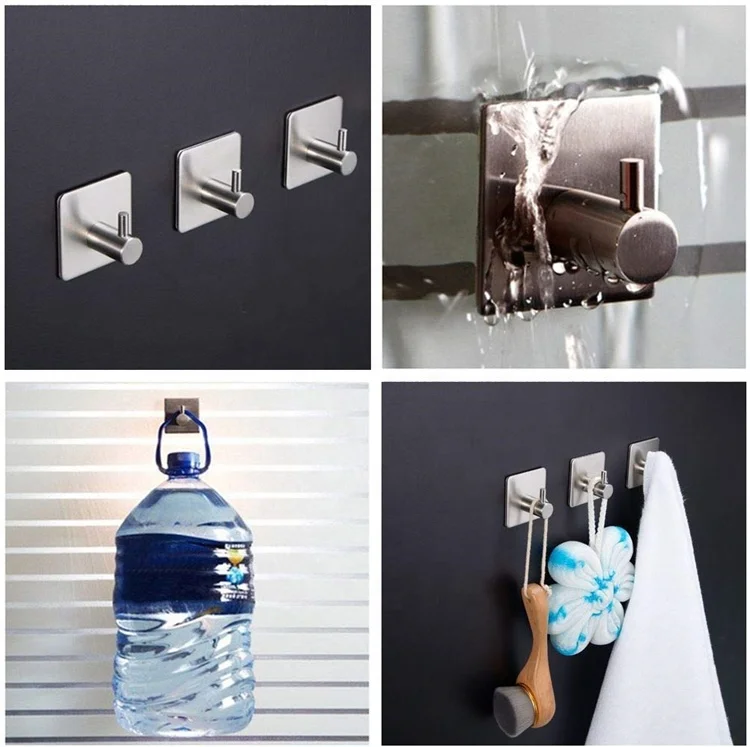 
4 Pack Wall Hooks Hanger Bathroom Office Hooks, Kitchen Home Stick Stainless Steel Adhesive Hooks 