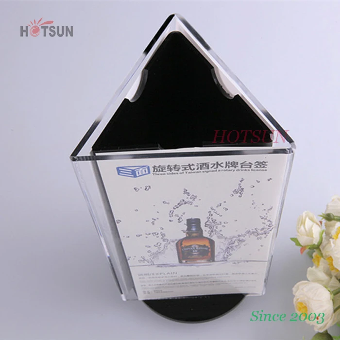 Cheap Price Rotating Acrylic Menu Holder 3 Sided Triangle Menu Stand