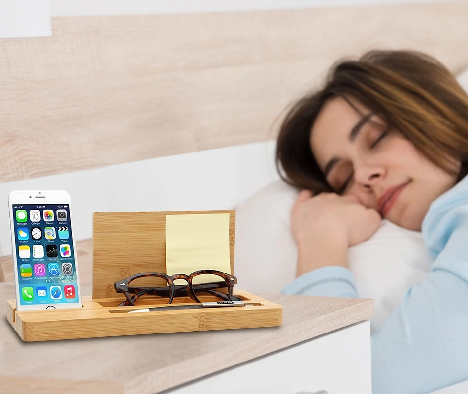 
Bamboo Desktop Organizer With Eyeglass holder 