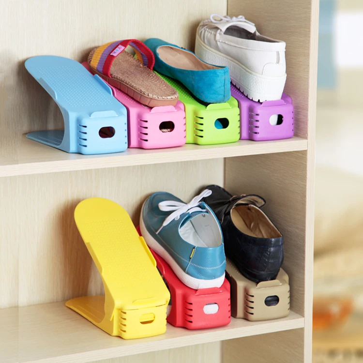Top Seller Home Accessories Plastic Colors Double Layer Adjustable Shoe Slots Organizer Holder Closet Space Saver Opp Bag 5 Pcs