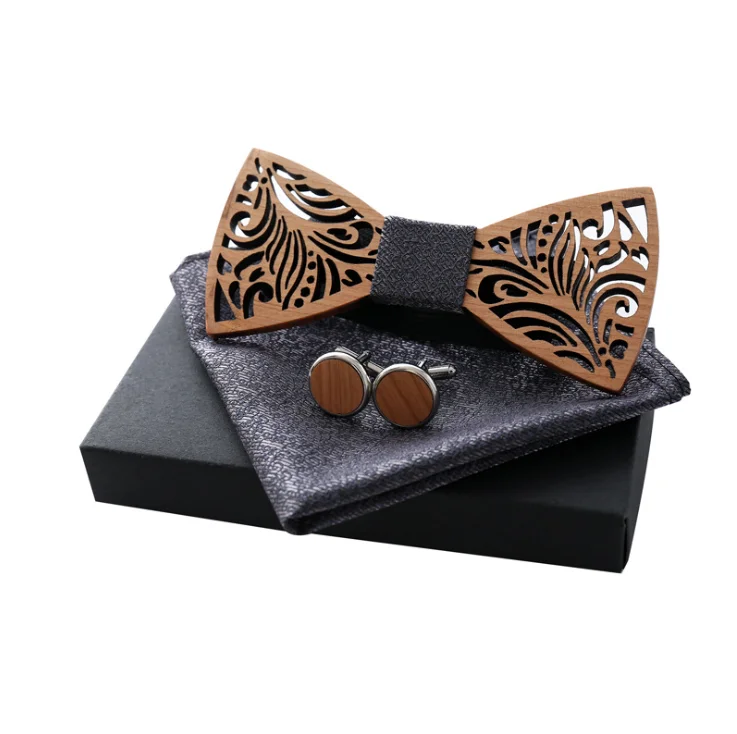 Handmade Fancy Box Packaging Wedding wooden bow tie gift set for men