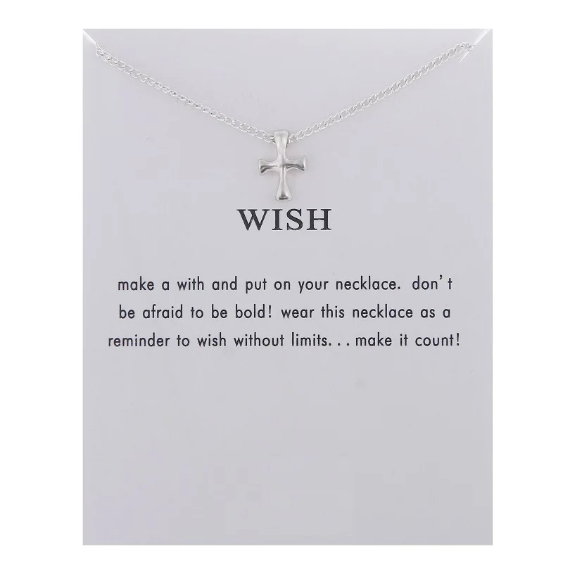 Hot Sale Sparkling Paper Wish Card Cross Pendant Necklace Gold-Color Clavicle Chain Statement Choker Women Jewelry
