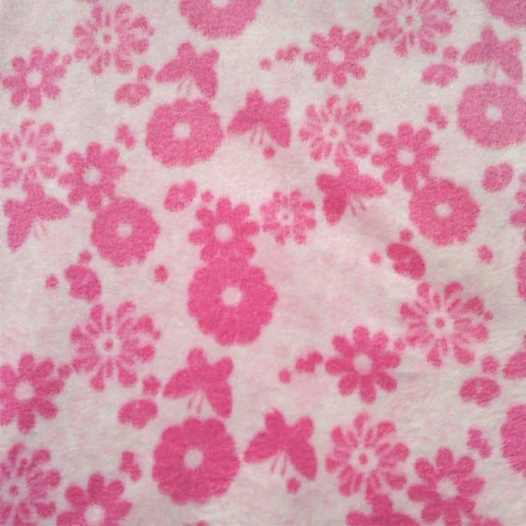 
China suzhou product polar fleece velvet fabric with printing pink flower pattern for baby used and bedding article 