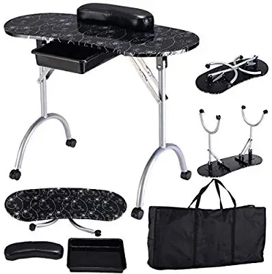 Nail Table Station Portable Manicure Tech Desk with Free Bag Case Sliding Drawer Leather Hand Pillow Spa Beauty Salon Technician