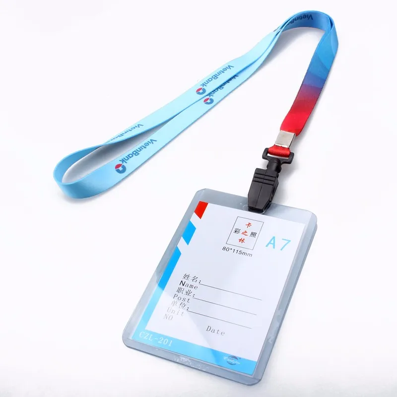 Free sample oem polyester lanyard with id card holder double clip lanyard