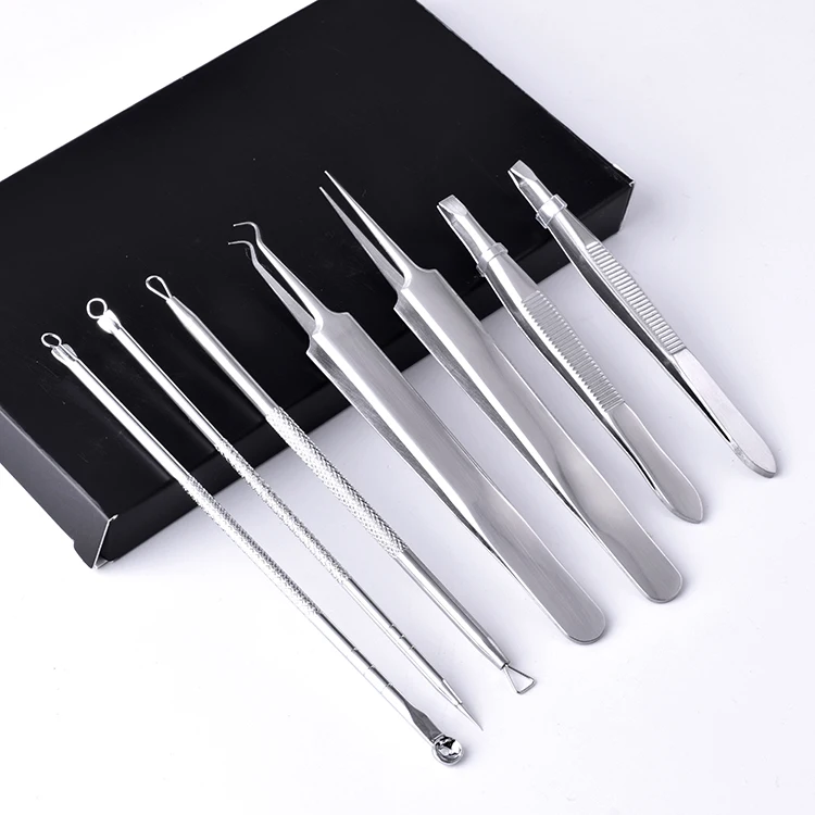 Wholesale Professional Stainless Steel Blackhead Extractor Tool Set Face Acne Removal Kit in Tin Box