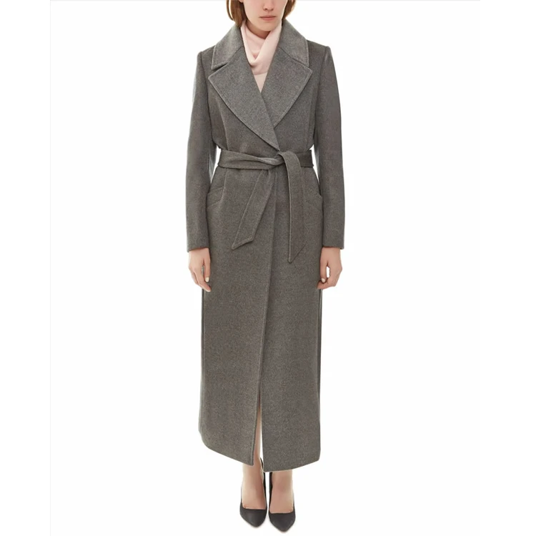 Europe Fashion Cashmere Long Coats Woman Wear Wool Blend Coat Wholesale Coat with Belt