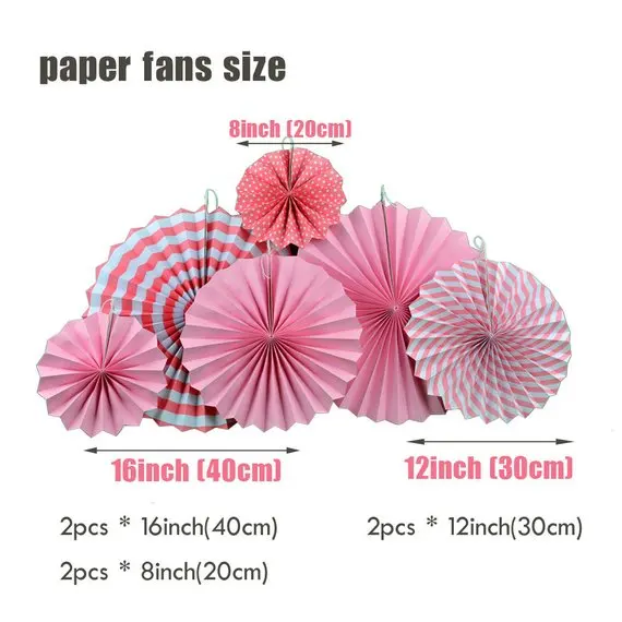6 Pack Fiesta Pink Hanging Paper Fan Flower Ball Wedding Christening Baby Shower Girl First Birthday Party Nursery Decor