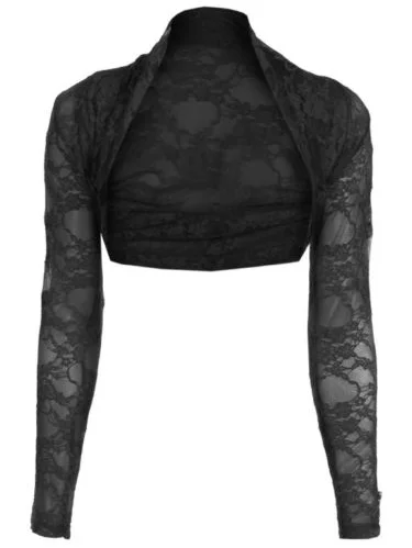 Womens Cropped Lace Shrug Long Sleeve Ladies Lace Cardigan Top Jacket