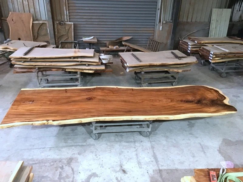 16ft long walnut parota wood slab large size 12 seater live edge dining table