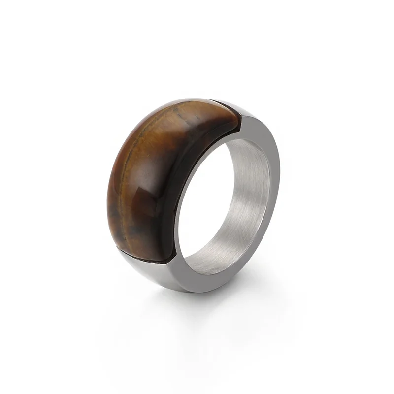 
10MM Stainless Steel Stone Engagement Band Womens Gold Turquoise Jewelry Rings 