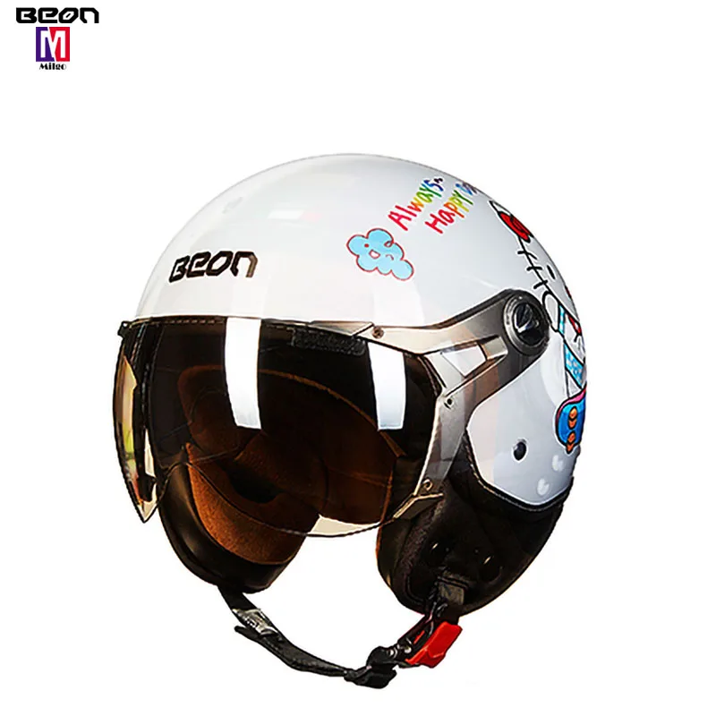 BEON White Cartoon Scooter Motorcycle Half Face Vintage Helmet Moto Casque Casco motocicleta Capacete Vespa Helmets Light Weigh