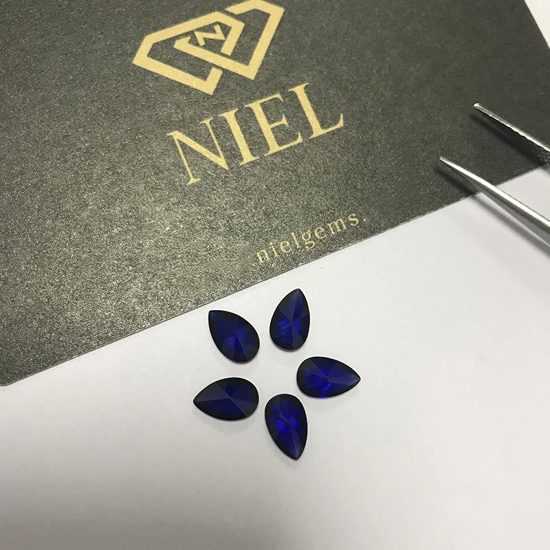 34# 35# niel gems pear cut loose gem stones per carat prices synthetic light dark sapphire blue corundum