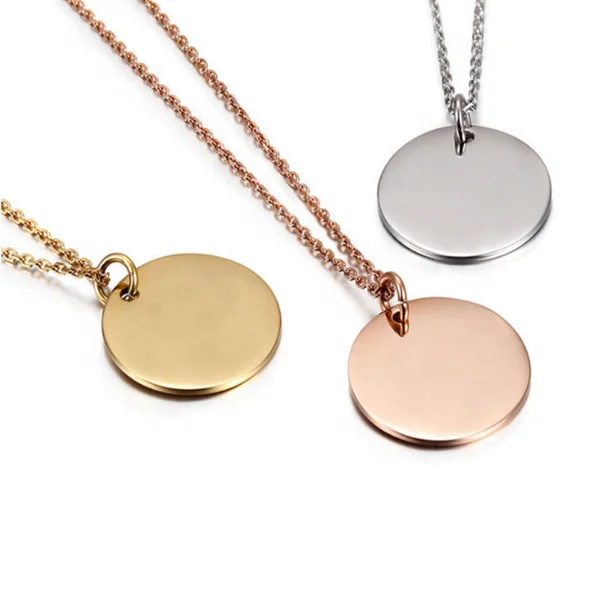 Stainless Steel Jewelry Girls 3 Disc Round Pendant Gold Coin Necklace