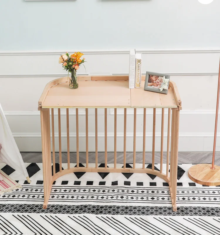 Beech Wood Round Shape New Born Baby Crib Co Sleeper Baby Bed