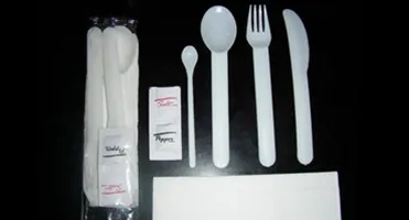 Eco-friendly wooden cutlery PLA tableware takeaway spoon fork knife napkin salt pepper set automatic packing machine