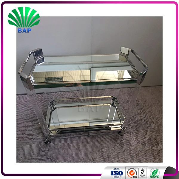 New Style Mirrored Top Trolley Hotel Metal Wine Trolley Bar Cart Trolley