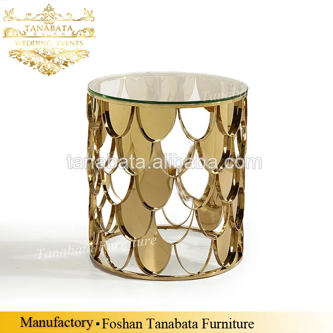 Fashion design fish scale base mirrored top round wedding gold tables