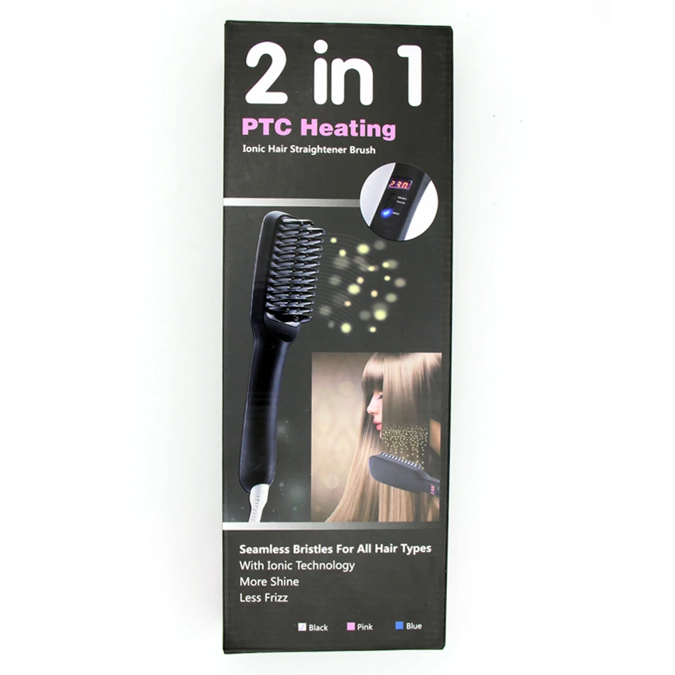 Fast Electric Smooth Brush Ceramic Hair Straightener Comb Flat Iron With Led Straight Brush