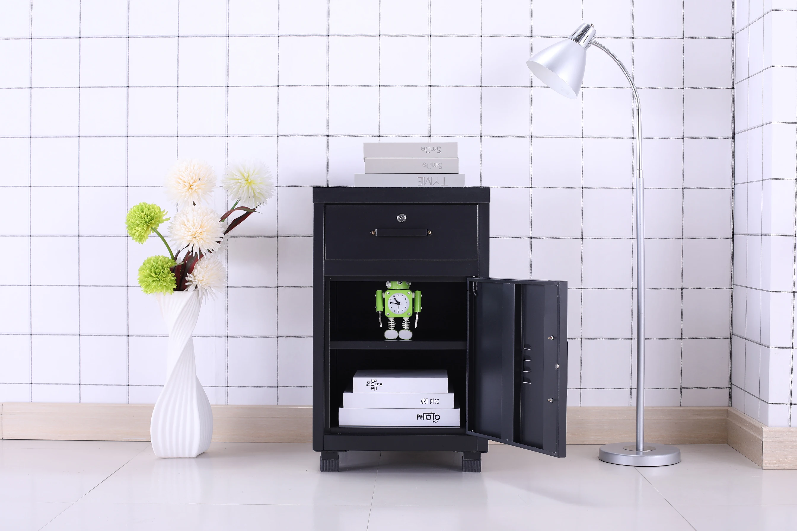 Manufacturer wholesale home furniture nightstand metal steel cabinet bedside table