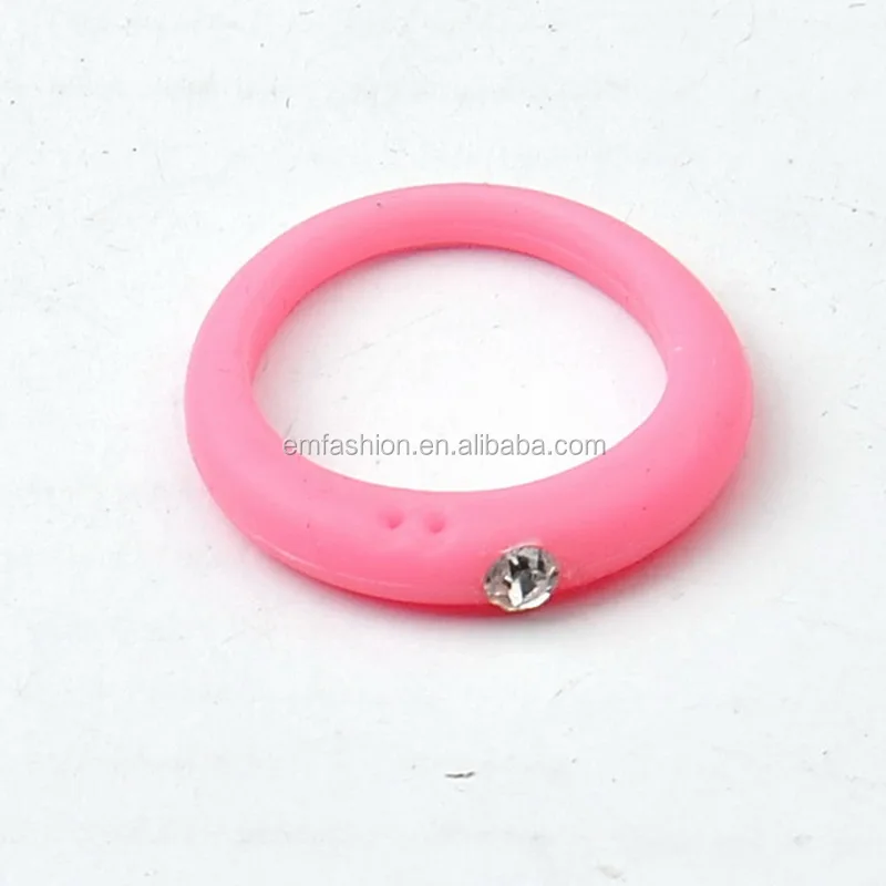 Single Stone Diamond Rubber Silicone Finger Ring Latest Design Colorful Baby Girls Fashion Rings