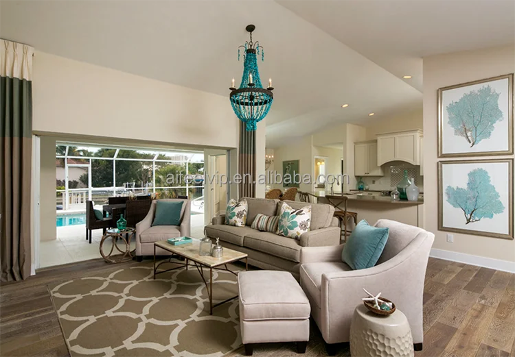 
2017 hot sale handmade blue stone new design large rustic beaded classic candle chandelier for dining room or hotel 