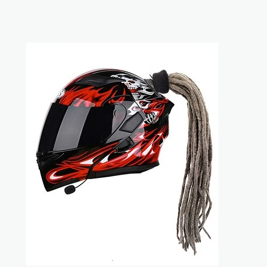 Fashion Motorcycle helmet pigtail Suction Cup Ponytail Motorcycle Helmet Pigtails Curly Braids Hair Synthetic Fibre Pony Tails