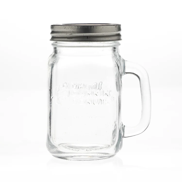 Drinkware Supplier 420ml 15oz Square Shaped Engraving Empty  Glass Mason Jar Cup With Handle