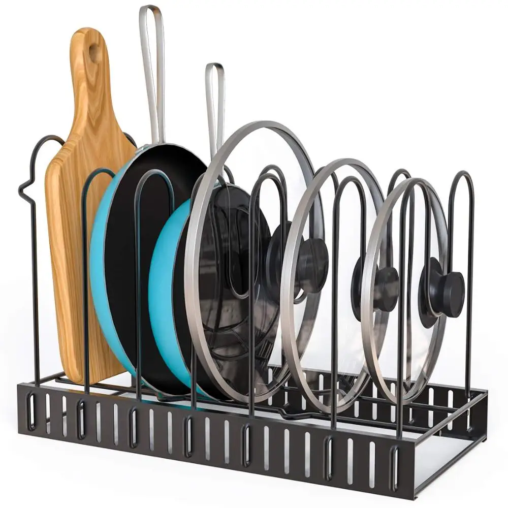 Inno-Crea Adjustable Multifunction Pantry Kitchen  expandable pan rack organizer, Pot and Pan Lid Organizer Holder Rack