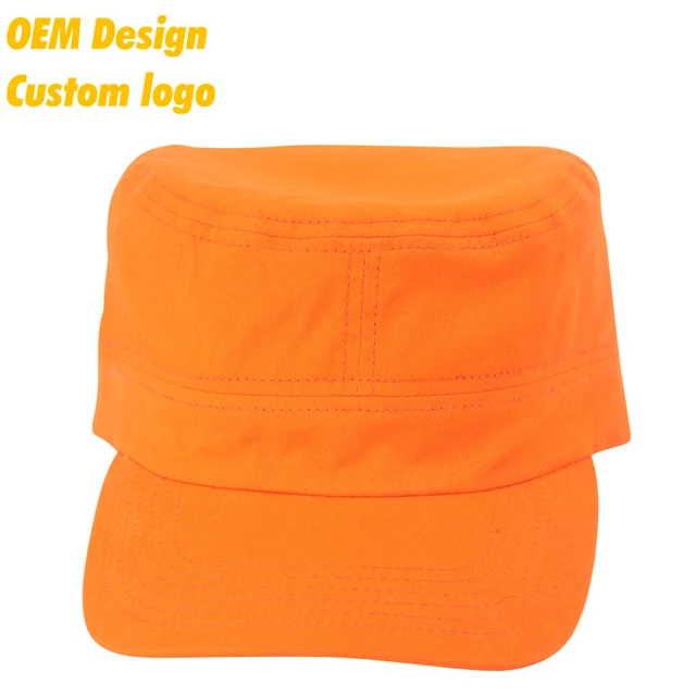 Manufacturer Young CVC Plastic Closure Pre-curved sports Photo print Orange Mid crown Military cap hat for girls