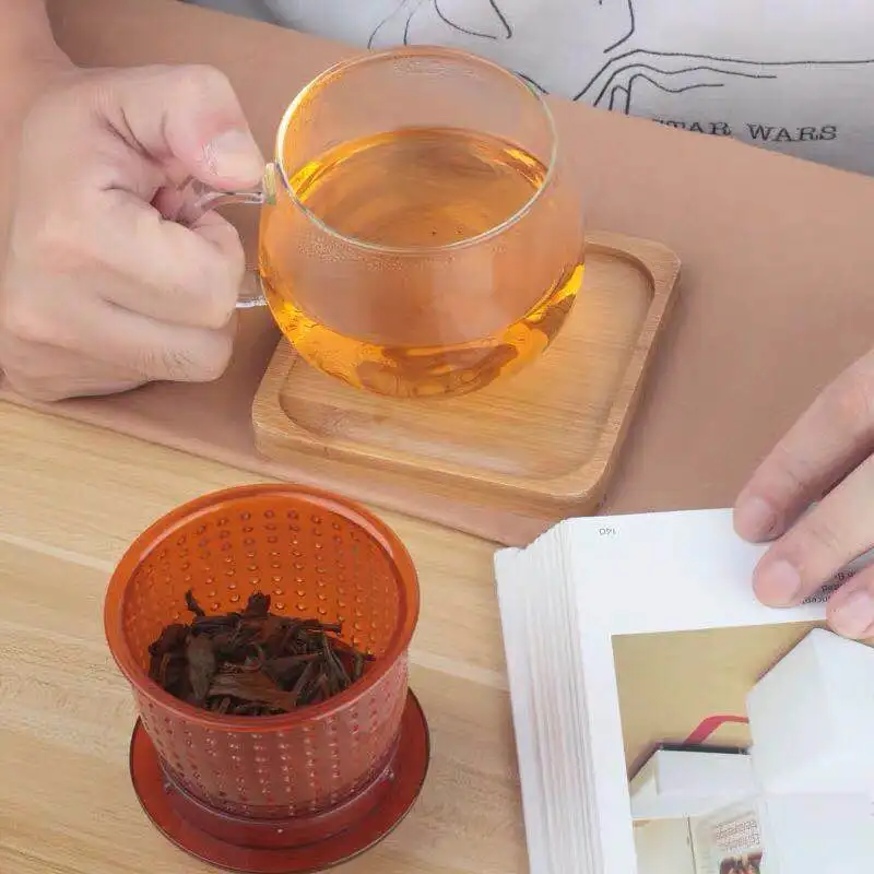 2019 new clear glass tea cup with plastic color infuser