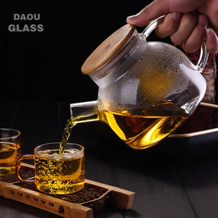 
Free shipping glass tea pot and kettle set with Bamboo lid and spring strainer ,teapot maker, chinese supplier 