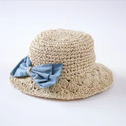 New fashion girl straw hat outdoor sun protection sunscreen bow beach straw hat