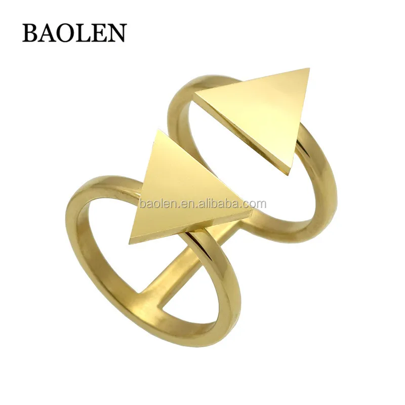 Cute Double Triangle Cut Stainless Steel Ring Summer Style White Gold Color Women Rings Anillos Mujer Anel Feminino Jewelry