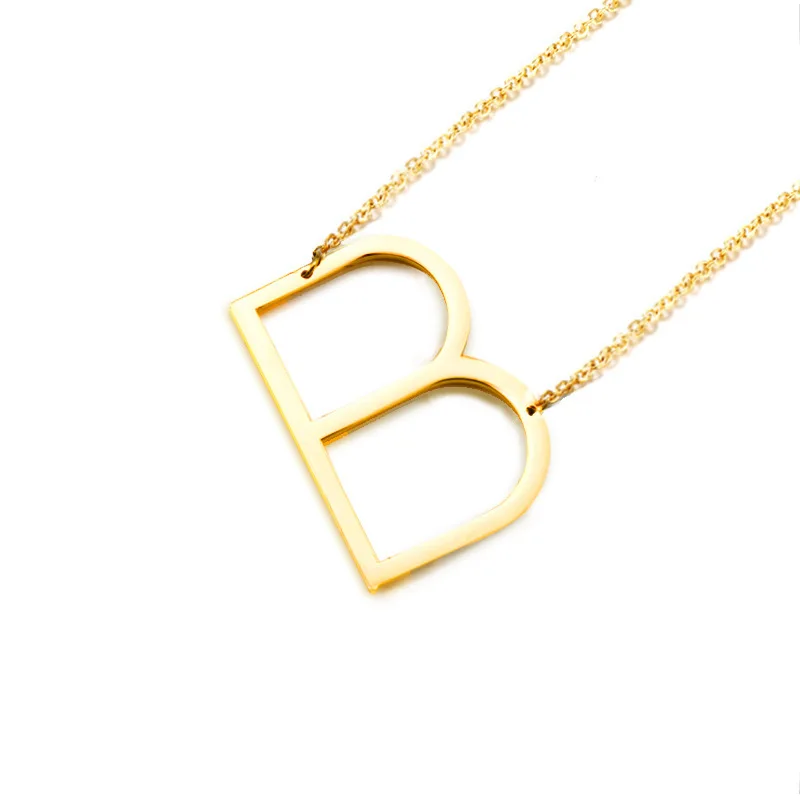 New Gold Tone A-Z Big Letter Alphabet Pendant Necklace High Polished Initial Letter Alphabet B Stainless Steel Pendant Necklace