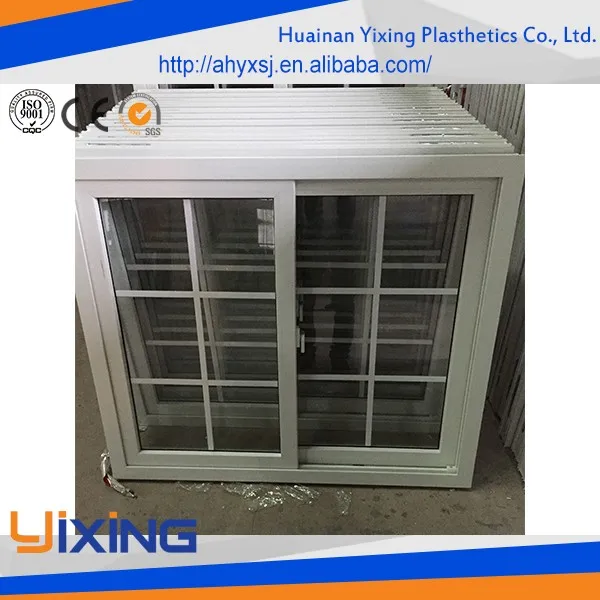 Unbreakable Plastic Vinyl Double Glazed Tempered Pvc Sliding Window With Grill And Mosquito Net