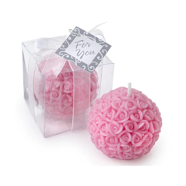 Elegant White and Pink and Red Rose Ball Wedding Favors Candles