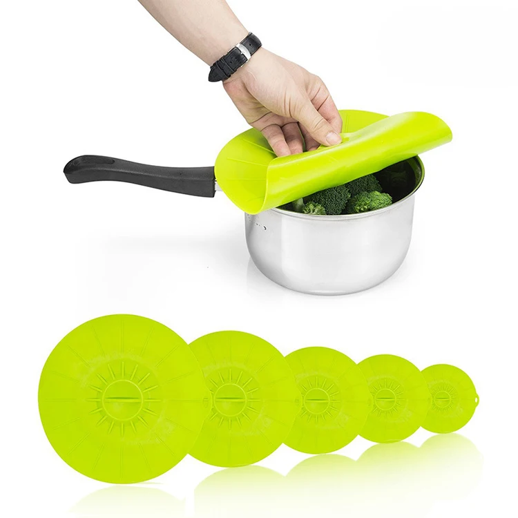 Amazon Hot Sale 2021 Kitchen Gadget Dust-proof Pot Bowl Lid 5-Pieces Kit Microwavable Silicone Fresh Cover