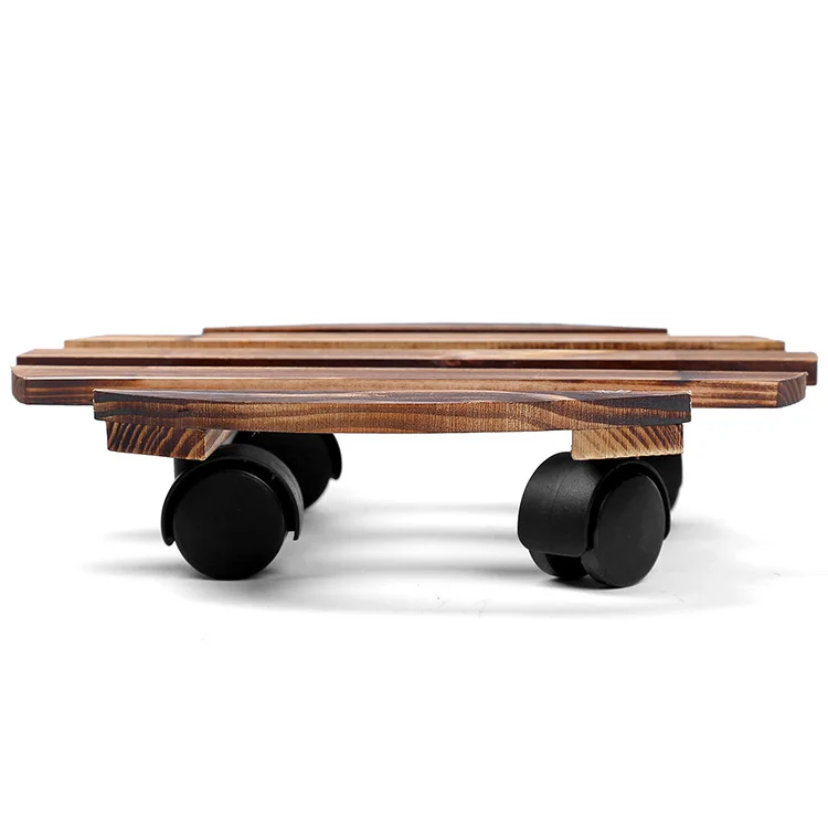 custom shape wooden plant pot tray with wheels