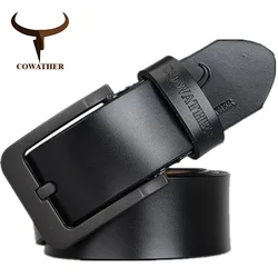 COWATHER male belt for mens high quality cow genuine leather belts 2019 hot sale strap fashion new jeans Black clap XF010