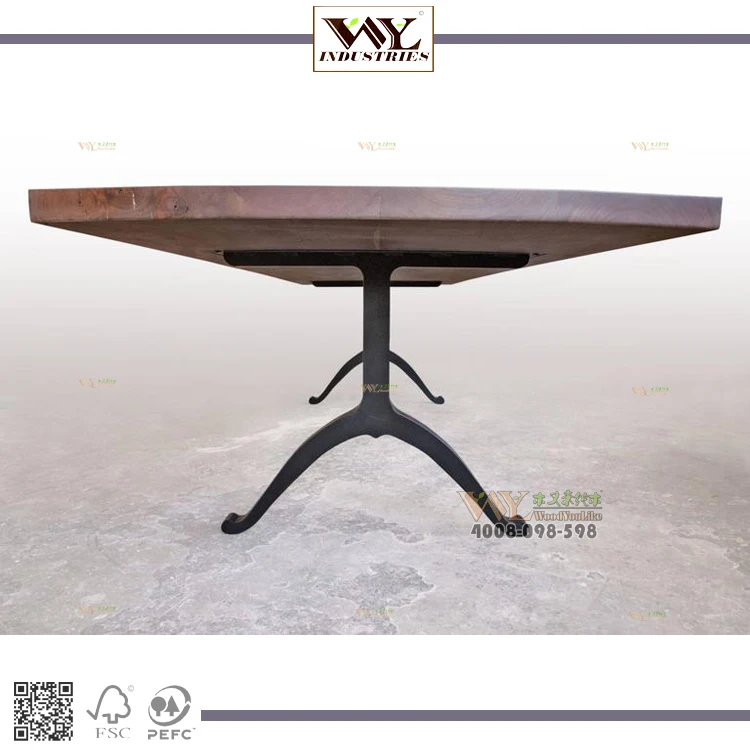 High Quality Wishbone Legs Iron Wood Table Solid Wood Walnut Live Edge Dining Table