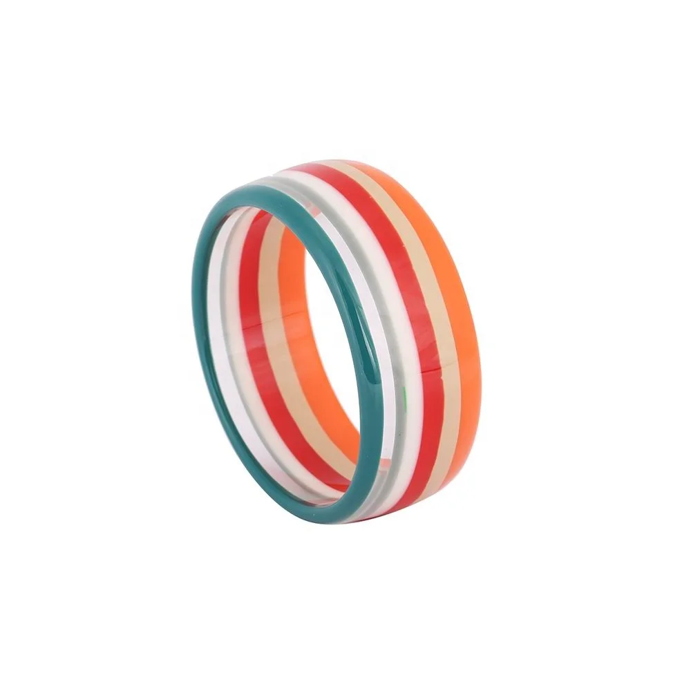 Amazon Explosion Design Cheap Wholesales Price Rainbow Colour Stripe Transparent Base Stripe Resin Bangle