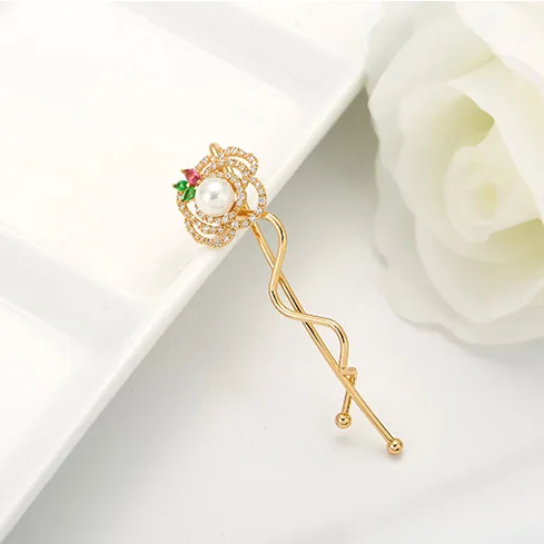 LUOTEEMI White Gold Shining Bridesmaids A AA Grade CZ Wedding Luxury Cubic Zircon Bridal Pearl Flower Decorative Hair Pins