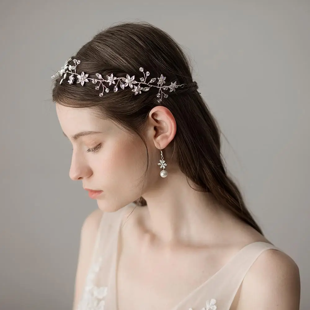 Bridal Rhinestone Crystal Hair Vine Tiara Crown Wedding Comb Hair Chain Headpiece Floral Headband Hair Ornaments for Women