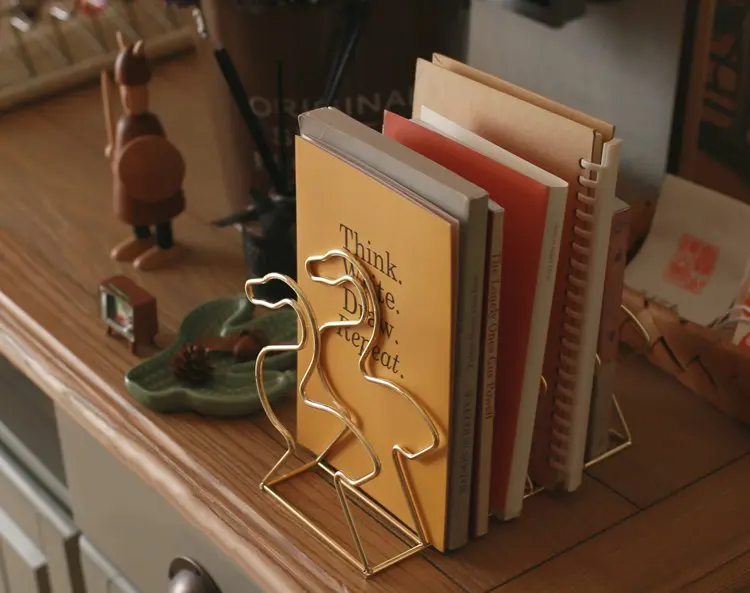 Cute Animal Shape Bookends,Metal Office Desk Organizer for Books, Magazines