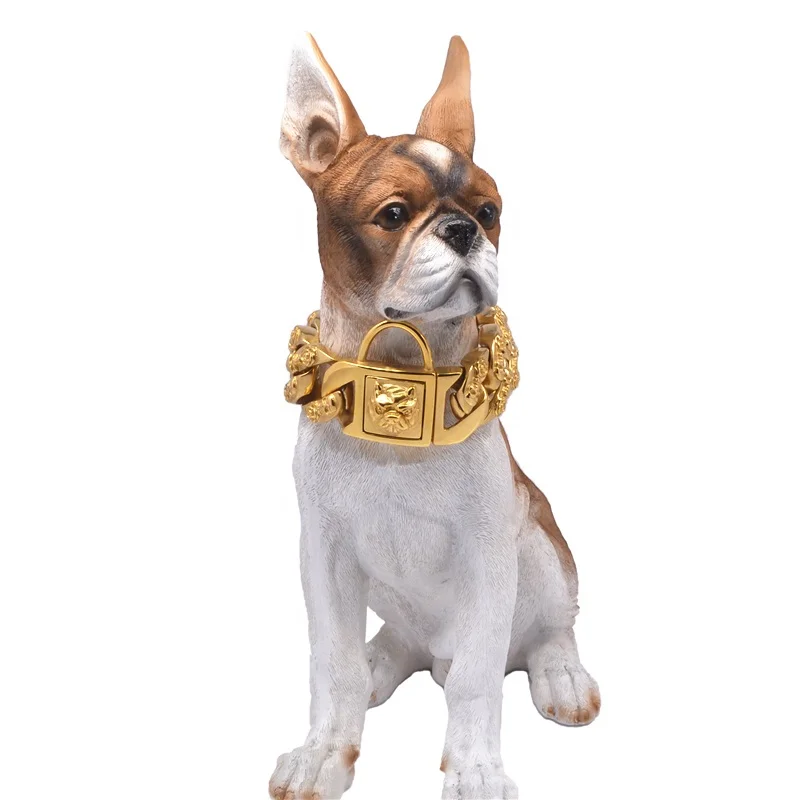 Роскошный Водонепроницаемый Золотой собачий ошейник из нержавеющей стали с принтом панк