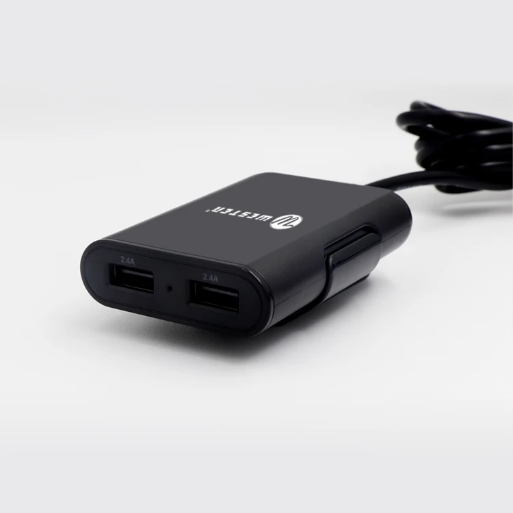 
mobile phone use 4 port 9.6A front and back seat car charger with 1.8 meter dual hub cable for Android/IOS smartphone 