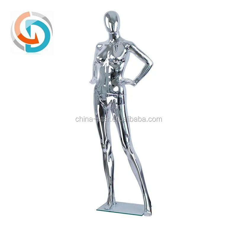 2014 new design sliver Chrome female Mannequins, nude female mannequin, stand pose female mannequin