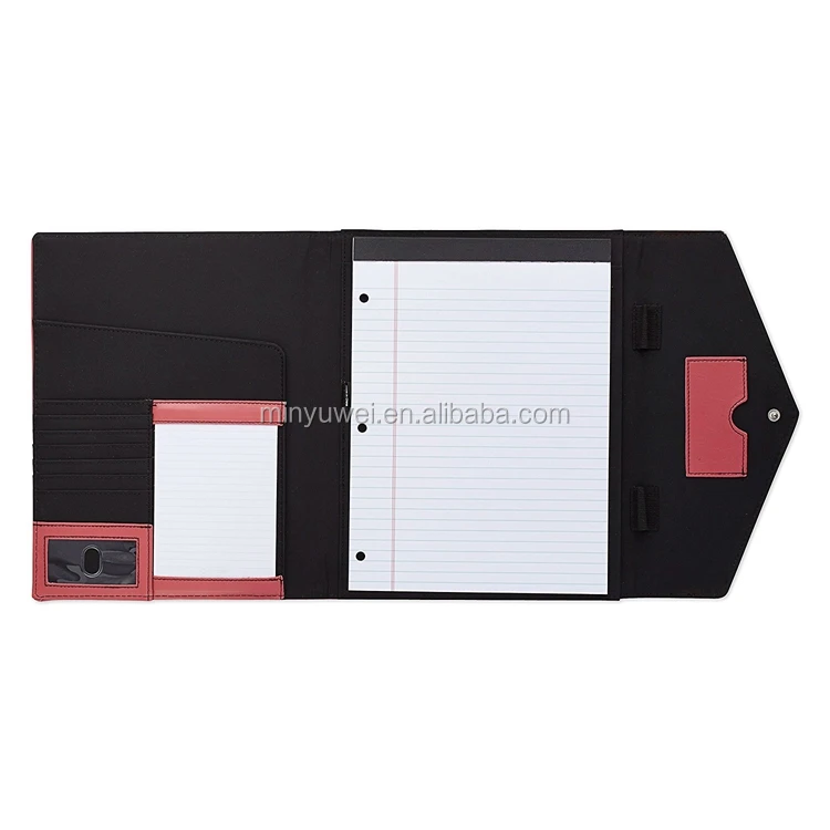 faux leather document file folder cover Pad folio with eights card slots sewing white threads